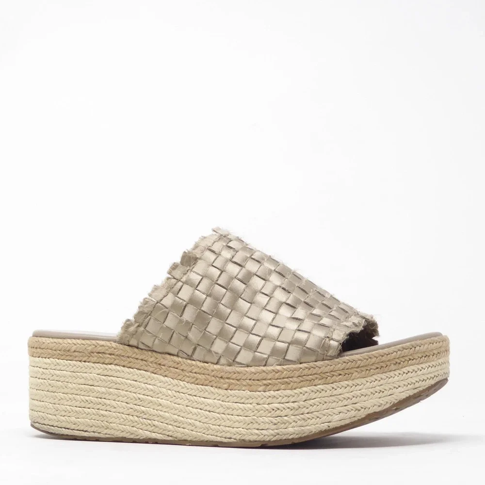 Pedro Garcia Womens Sandals Gold Woven Espadrille Platform Slides 36 / 6